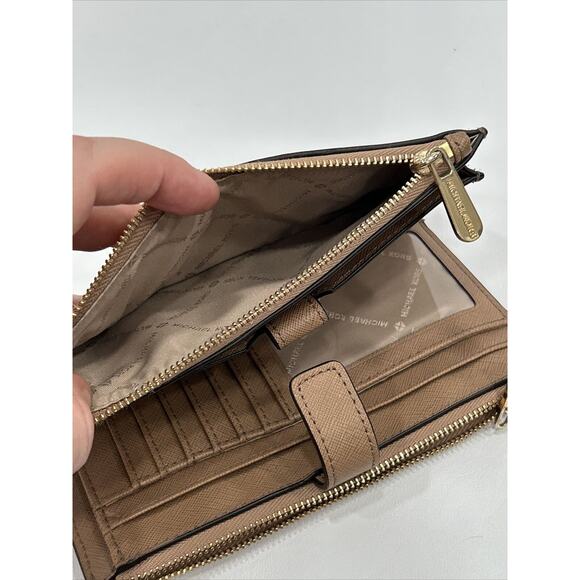 Michael Kors Jet Set Travel Large Double Zip Phone Wallet Brown Tan Leather - Picture 12 of 14